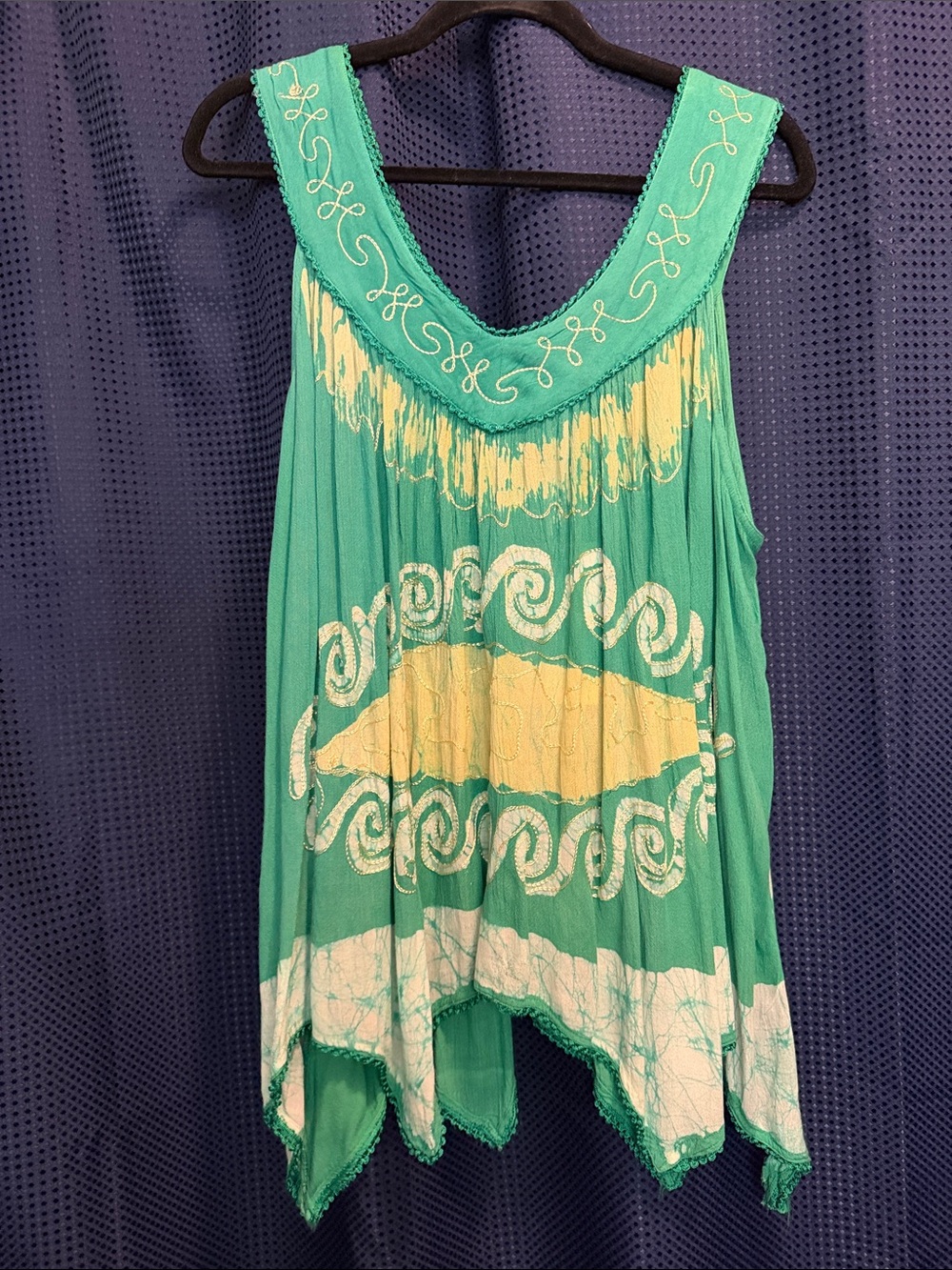 Boho Sleeveless Tank Top in Teal and Cream
